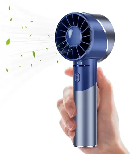 JATEKA Mini Handventilator USB Wiederaufladbar, 2600mAh Edelstahl Tragbarer Akku Ventilator mit 4 Geschwindigkeiten für Bis zu 16 Std Laufzeit, Kompakt für Reise, Büro, Zuhause & Outdoor (Blau)