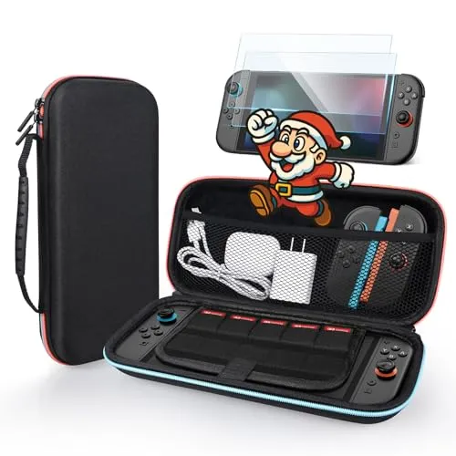 MMOBIEL Tragetasche für Nintendo Switch 2 Kompakte, Stabile Reisehülle mit 10 Spielkartenfächern, Netzfach & 2 Displayschutzfolien – Schutzcase für Konsole & Zubehör – Schwarz