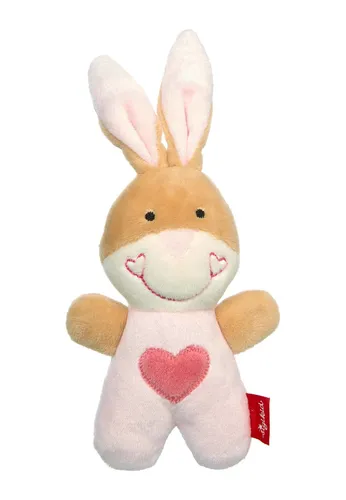 SIGIKID 42804 Rassel Hase Red Stars - Babyspielzeug für Mädchen, ideal ab Geburt, kuschelweich und waschbar bei 30°C