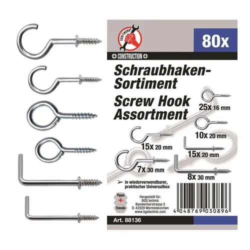 BGS-88136 Schraubhaken-Satz 80-tlg.