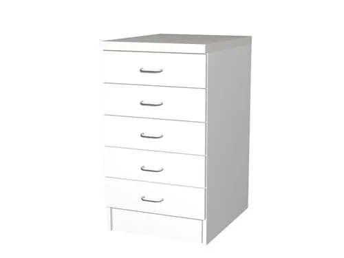 Flex-Well Schubkasten-Unterbau Schubkastenschrank 50 cm - Weiß - Praktischer Schubkastenschrank mit 5 Schubkästen, ideal für die Küche. Kompakte Maße und einfache Montage sorgen für eine effiziente Nutzung des Raums.