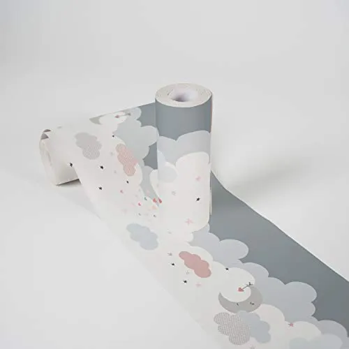 A.S. Création selbstklebende Bordüre - Folienbordüre mit kinderfreundlichen Motiven in Grau, Rosa und Weiß - auf 5,00 m x 0,155 m je Rolle