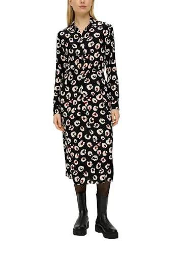 s.Oliver Hemdblusenkleid aus Viskose schwarz 38 - Freizeitkleider für Damen, reguläre Passform mit Alloverprint, fließendes Material und verdeckter Reißverschluss für einen eleganten Look.
