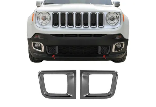 OMAC Zierleisten-Aufkleber Kühlergrill Leisten für Jeep Renegade 2015-2019 Chrom ABS Dunkel 2x, (2tlg), Langlebig,Einfache Reinigung,Einfache Installation,Rostbeständig