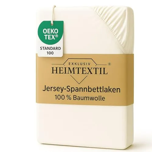 EXKLUSIV HEIMTEXTIL Jersey Spannbettlaken Premium Marke 90-100 x 200 cm 100% Baumwolle Öko - Tex Zertifiziert, Markenqualität, Matratzenhöhe bis 25 cm, Naturweiß
