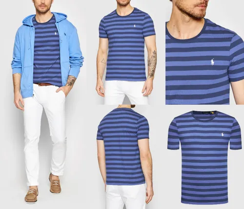 POLO RALPH LAUREN 90s Stripes Retro Tee T-Shirt Shirt Custom Fit Pure Cotton S