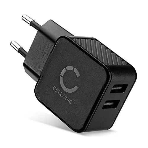 CELLONIC Schnelles Laden USB 2 Fach-Ladegerät: Ladeadapter für iPhone 15, iPhone 14, Samsung 23, Huawei, Xiaomi, Handy, Smartphone, Tablet, Lautsprecher, kopfhörer UVM - mit 3.4A 17W - Schwarz
