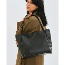 Große Damen Handtasche Shopper Schultertasche Kunstleder Schwarz
