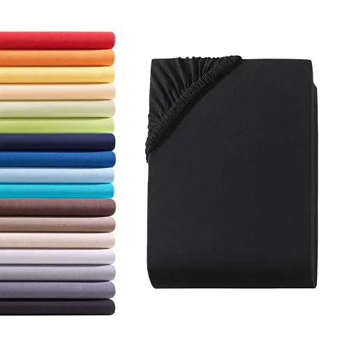 Hometex Premium Textiles Spannbettlaken Spannbetttuch 140-160 x 200 cm, Bettlaken Jersey aus 100% Baumwolle, Matratzen bis 23-25 cm, Oeko-TEX Made IN Green, Schwarz