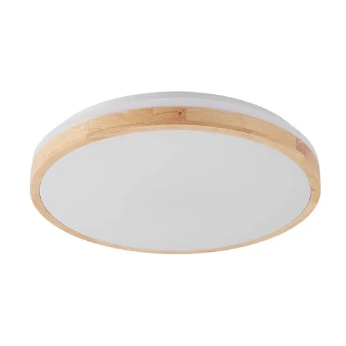 Lindby LED Deckenlampe Holz Ø49 cm mit Fernbedienung - Vielseitige Lampe für Wohnzimmer, Esszimmer und Büro, dimmbar und mit wechselbarer Lichtfarbe von Warmweiß bis Tageslichtweiß – Steuerung bequem per Fernbedienung.