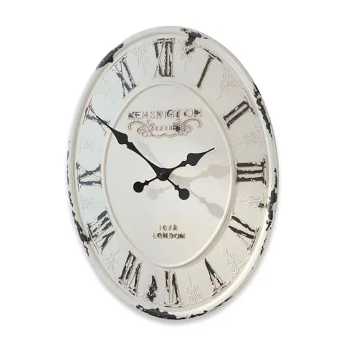 Loberon Uhr Soulières, mit Vintage-Finish, Nostalgisches Design, Klassischer Shabby Chic, Zeitmesser, Wanduhr, Wohn-Accessoire, MDF, antikweiß