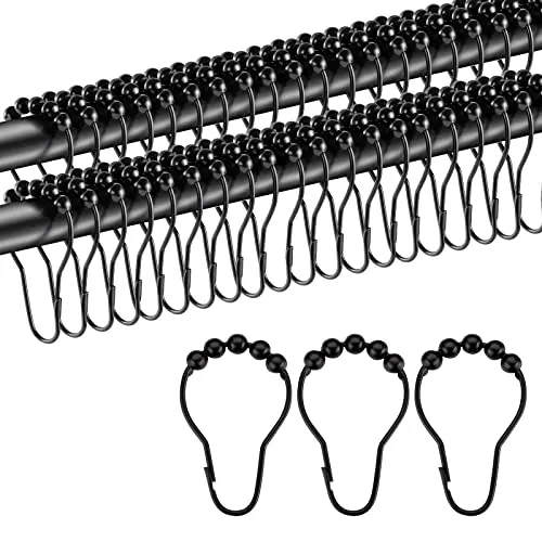 AIMEKE 40 Stück Duschvorhangringe Glänzendes Duschringe Metall Schwarz Aufhängeringe mit Gleitsystem für Duschvorhangstangen