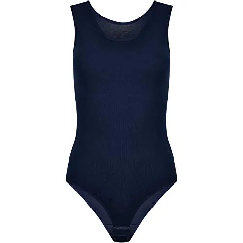 Evoni Damenbody l Damen Overall Bodysuit mit Rundhals l breite Träger l Verschluß-Haken l Unterzieh-Body mit optimaler Passform l sportlicher Damen-Body XL Dunkelblau