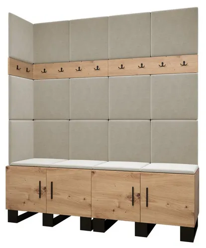 ABIKS MÖBEL Garderoben-Set ARTIN Set 12 mit gepolsterten Paneelen - Moderne Garderobe im industriellen Design mit gepolsterten Paneelen. Viel Stauraum durch Regale und Kleiderbügel. Schallabsorbierende Funktion und eleganter 3D-Effekt für Ihr Zuhause.