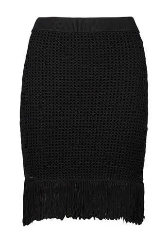 ZERO Strickrock mit Fransen, Damen Minirock in Schwarz - Eleganter Minirock aus Strick, figurbetont mit durchscheinendem Lochmuster. Perfekt für lässige Freizeitlooks und vielseitig kombinierbar.