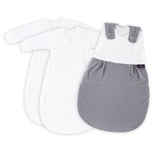 Träumeland Babyschlafsack Set Pünktchen grau, 3 tlg. - Schlafsäcke für Babys, schadstoffgeprüft und mit regulierbarer Belüftung für ein perfektes Schlafklima. Hergestellt aus hochwertigen Materialien für sicheren und gesunden Babyschlaf.