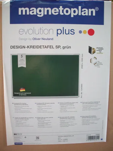 Magnetoplan evolution Plus Design-Kreidetafel SP-grün 200x100cm - Wandtafel in elegantem SP-grün, ideal für kreative Präsentationen und Notizen, mit einer großzügigen Fläche von 200x100cm.