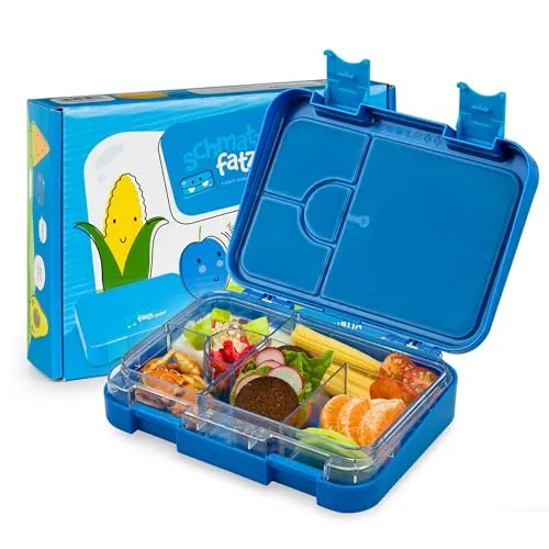 schmatzfatz Junior Brotdose Kinder mit Fächern| BPA Frei Lunchbox| Bento Box Kinder | Brotbox | Snackbox | Perfekt für Schule, Kindergarten & Unterwegs (Blau)