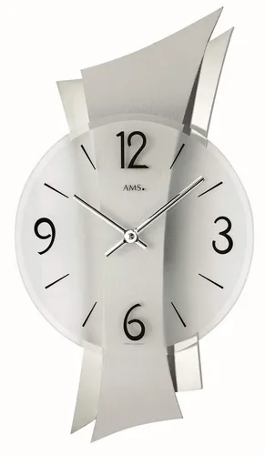 AMS 9398 Wanduhr - Elegante Wanduhren für stilvolle Wohnräume, geräuschloses Quarzwerk und hochwertiges Glas-Zifferblatt mit arabischen Ziffern.