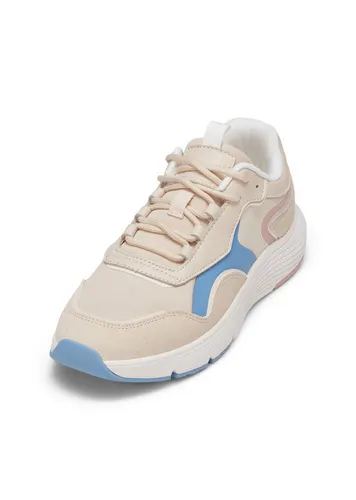 Sneaker MARC O'POLO Damen - Rindleder & Mesh, Gr. 36, dry sand/gold - Stylischer Damensneaker aus Rindleder und atmungsaktivem Mesh für ein leichtes Tragegefühl. Mit recyceltem Futter und flexibler EVA-Sohle ideal für den Alltag.