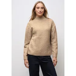 Strickpullover STREET ONE, Damen, Gr. 38, sanded beige, Web, 34% Baumwolle, 34% Polyacryl, 29% Polyester, 3% Elasthan, Strukturmuster, comfort fit normal, Rundhals, Bündchen, Pullover Strickpullover, mit Strick-Detail