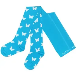 WERI SPEZIALS Strumpfhersteller GmbH Strickstrumpfhose Kinderstrumpfhosen Mädchen >>Weiße Schmetterlinge<< weiche Baumwolle blau 110-116