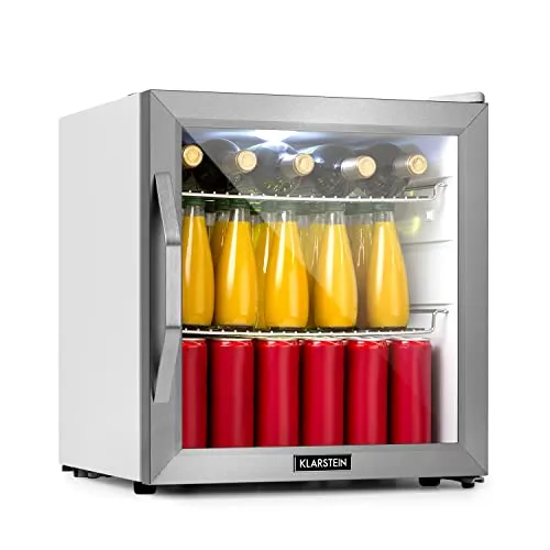 Klarstein Mini Kühlschrank mit Glastür - 47L Getränkekühlschrank für Zimmer und Outdoor - Mini-Kühlschrank mit 47 Litern, ideal für Partys und Camping, leise im Betrieb und mit verstellbaren Ablagen für optimale Flexibilität.