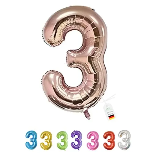 LITTLE BIRTHDAY | Zahlen Luftballon | Folienballon | Helium Gas Balloon Ballon | 101 cm | 0 1 2 3 4 5 6 7 8 9 in vielen Farben | Geburtstag | Kindergeburtstag | Deko | rose gold 3