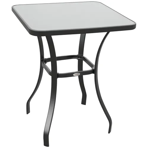 Outsunny Gartentisch 68.5x68.5x84 cm - Schwarz - Moderner Gartentisch aus pulverbeschichtetem Metall und robuster Hartglasplatte, ideal für Gärten, Terrassen und Balkone. Genießen Sie entspannte Momente im Freien!