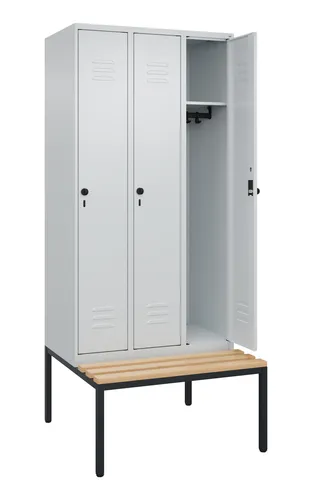 Produktbild CP-Möbel Spind Classic PLUS – Lichtgrau, 3 Abteile mit Sitzbank