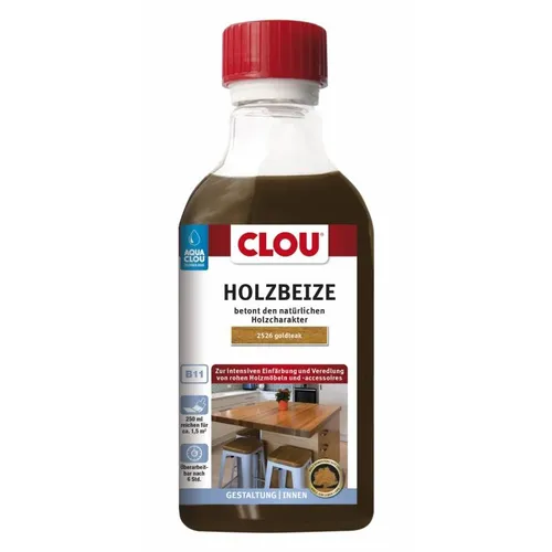 Clou Aqua-Holzbeize Wasserverdünnbar B11 GoldTeak Hart- und Weichhölzer 250 ml
