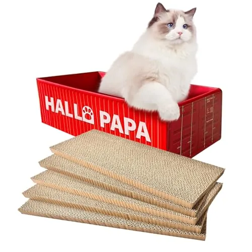 Heikoeco® 5er-Set Kratzbrett für Katzen, Kratzpappe aus hochwertigem Karton,Doppelseitige Kratzpappe für Katzen Kratzbrett Katze zur Krallenpflege Katzenkratzbox 44×20×12 cm (Rot)