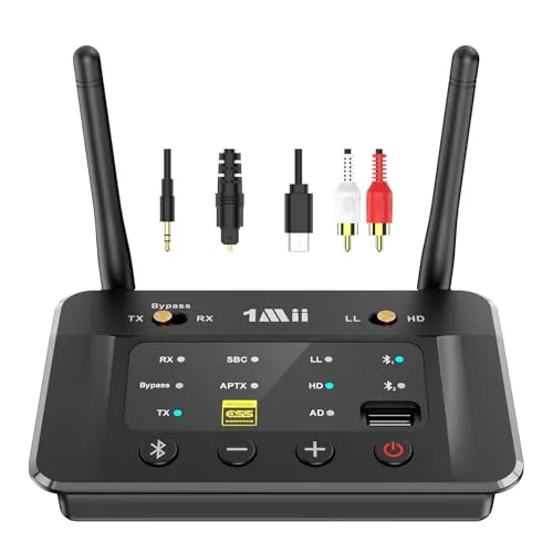 Produktbild 1Mii B03S HiFi Bluetooth 5.3 Adapter mit USB-Treibereingang & DAC, aptX Adaptive/HD/LL, 3-in-1 Sender & Empfänger für TV, Lautsprecher & Stereoanlage, Optisch/RCA/AUX-Anschlüsse