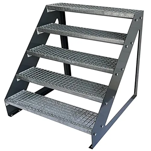 Kaminbau Mierzwa Außentreppe Premium Treppe Anthrazit für Geschosshöhen bis 95 cm - Wetterfeste Stahltreppe mit rutschfesten Gitterroststufen, ideal für Gartenprojekte. Robuste Feuerverzinkung und pulverbeschichtete Oberfläche in Anthrazit sorgen für Langlebigkeit und ansprechendes Design.