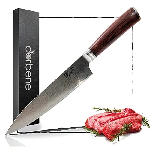 DarBene Damastmesser D-Series 20cm – Chefmesser, Damaststahl 67 Schichten