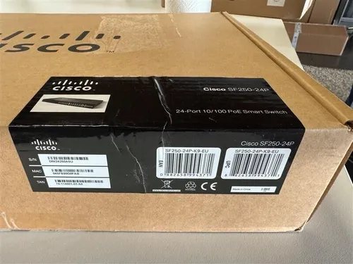 Cisco SF250-24P-K9-EU Switch - 24 Anschlüsse mit PoE+ - Netzwerk-Switch mit 24 PoE+ Anschlüssen, ideal für kleine bis mittelgroße Unternehmen, ermöglicht einfache Integration von IP-Geräten und bietet hohe Leistung.
