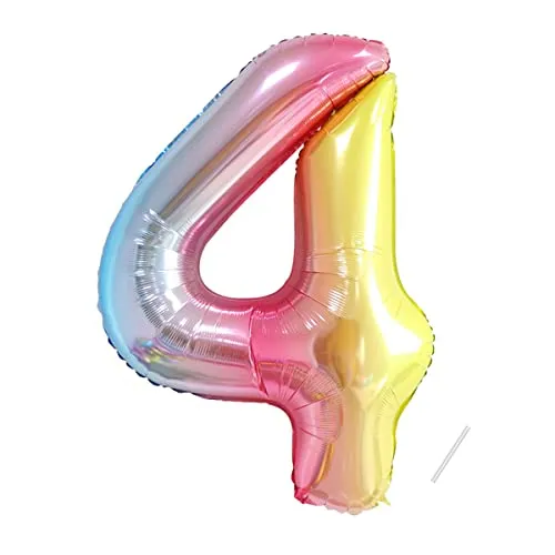 Geburtstag zahlen luftballon 4 jahre | Folienballon 4 XXL Regenbogen Farbverlauf-Riesen Folienballon in 40