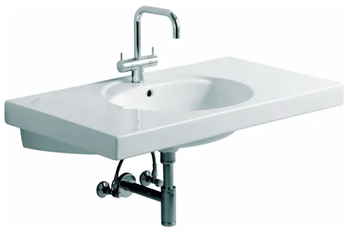 Wandwaschtisch Preciosa, rechteckig 100 × 55 cm - Waschbecken aus hochwertigem Sanitär-Feinfeuerton mit praktischer Ablagefläche, ideal für modernes Badezimmerdesign.