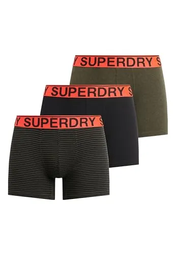 Superdry Herren Boxershorts im 3er-Pack Kaki Gestreift/Kaki Gesprenkelt/Schwarz M