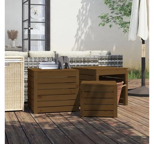 3-tlg. Gartenbox-Set Honigbraun Massivholz Kiefer