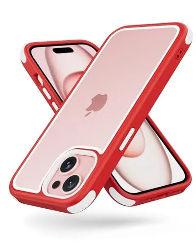 MobNano Ultra Durchsichtig Hybrid Hülle für iPhone 15 Hülle, Stoßfest Silicone Bumper Handyhülle Shockproof Transparent Fallschutz iPhone 15 Case - Rot/Weiß