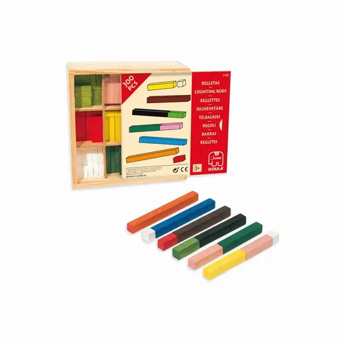 Goula D51106 - Rechenstäbe 10 x 10 in Holzbox, 300 farbige Stäbe zur Förderung von Zahlenverständnis und Kreativität