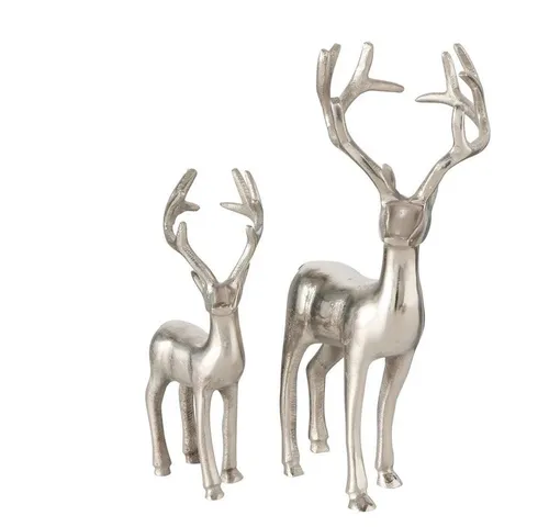 BOLTZE Dekofigur Hirsch Thielo Silber - 2er Set, stilvolle Weihnachtsdekoration im Landhaus Design für festliche Akzente