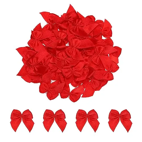 sourcing map 50 Stück Mini Satinband Schleifen 2,5cm Stoff Satinschleife Blume Bögen Ribbon Mini Band Bowtie für Handwerk Basteln Nähen Harre Hochzeit Geburtstag Party Rot