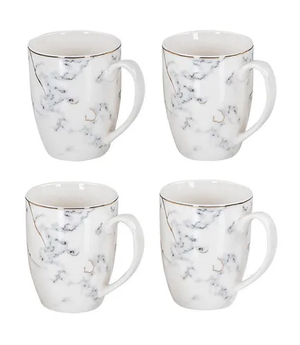 Levandeo® Becher 4er Set Marmor Optik 300ml - Becher Set in eleganter Marmoroptik, aus hochwertigem Porzellan mit goldenen Akzenten. Ideal für Kaffee, Tee oder heiße Schokolade, bietet ein Fassungsvermögen von 300 ml und liegt angenehm in der Hand.
