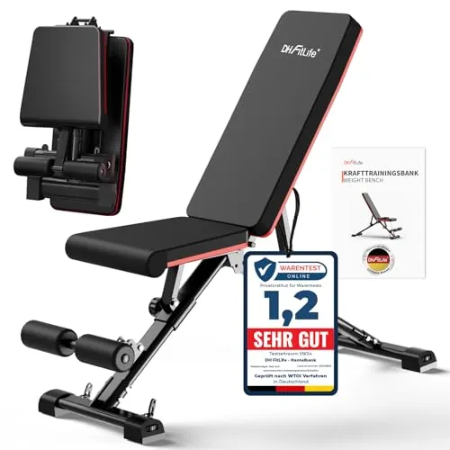 DH FitLife Klappbare Hantelbank - Verstellbar für Multifunktionales Training - Multifunktions-Hantelbänke für Krafttraining, 7-fach verstellbare Rückenlehne, schnelle Anpassung in 1 Sekunde, ideal für Zuhause und platzsparend klappbar.