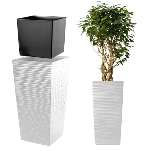 KADAX Pflanzkübel mit Innentopf, Höhe 75.5cm, Weiß – Wetterfester Blumentopf für Innen & Außen, ideal für Garten, Balkon & Terrasse, zum Bepflanzen, Dekorieren und als stilvoller Übertopf