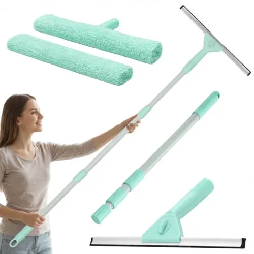 edihome, Fensterreiniger Set Teleskopisch Ausziehbar bis 160 cm, Fensterwischer Set mit 2 Aufsätzen und Mikrofasertüchern, Fensterabzieher für Fenster, Dusche und Spiegel, Für den Haushalt (Set)