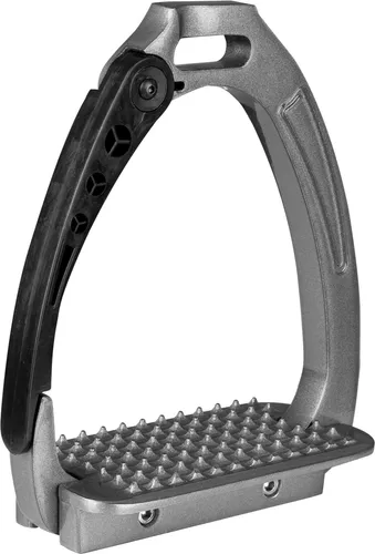 WALDHAUSEN Sicherheitssteigbügel Pro, grau, 12cm - Steigbügeleisen & -tritte für Reitsattel, sicherer Sturzschutz durch Scharnieröffnung und breite Trittfläche für optimalen Halt.