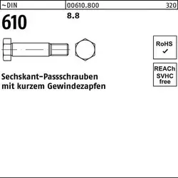 Sechskant-Paßschraube DIN 610 M10 x 35mm - Eisenwaren - Hochwertige Sechskant-Paßschraube aus Stahl 8.8, ideal für stabile Verbindungen mit kurzem Gewindezapfen und Außensechskant Antrieb.